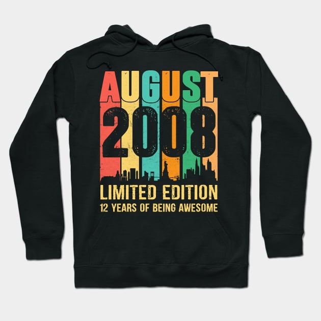 August 2008 12 Years Old 12th Birthday Gift Kids T-Shirt Hoodie by Hot food
